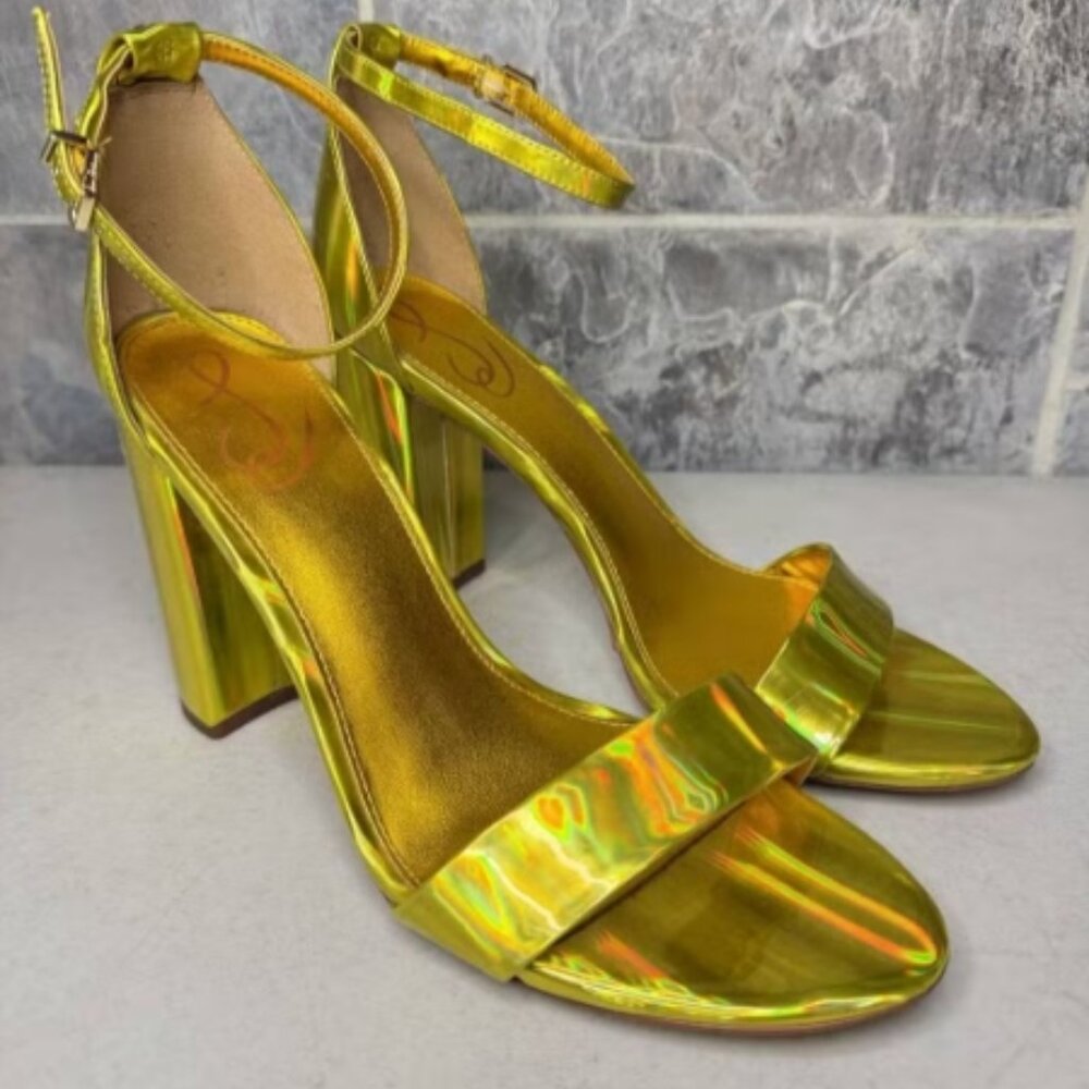 Sam Edelman Yaro Block Heeled Sandals Metallic Gold Leather Women’s 11